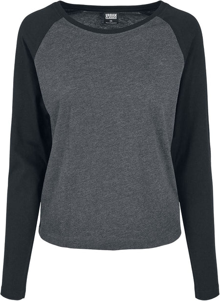 T-shirt manches longues  de Urban Classics - Haut Manches Longues Raglan Contrastantes - XS à 5XL - pour Femme - anthracite/noir - Urban Classics