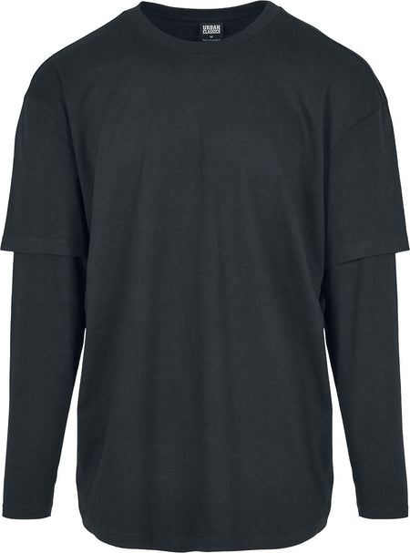 T-shirt manches longues  de Urban Classics - T-Shirt Oversized Shaped Double Layer LS - S à XL - pour Homme - noir/noir - Urban Classics