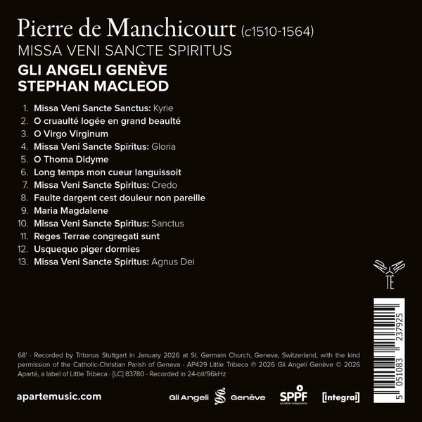 Manchicourt : Missa Veni Sancte Spiritus - Front Cover