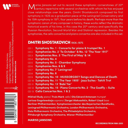 Chostakovitch: Intégrale des Symphonies, Concertos pour Piano et Violoncelle - Front Cover