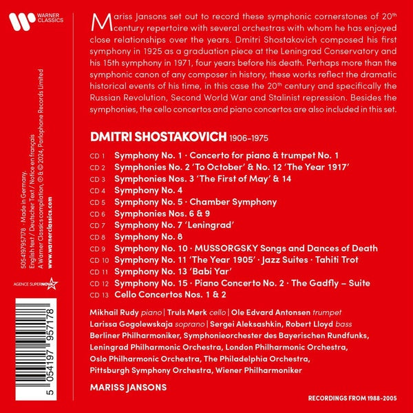Chostakovitch: Intégrale des Symphonies, Concertos pour Piano et Violoncelle - Front Cover