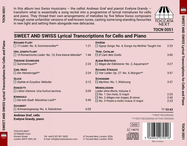 Sweet And Swiss : Trans lyriques pour violoncelle et piano - Front Cover
