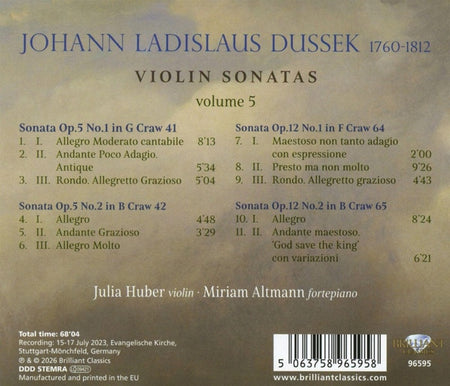 Sonates pour violon, Volume 5 - Front Cover