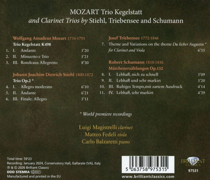 Kegelstatt Trio and Clarinet Trios by Stiehl, Triebensee and Schumann - Front Cover