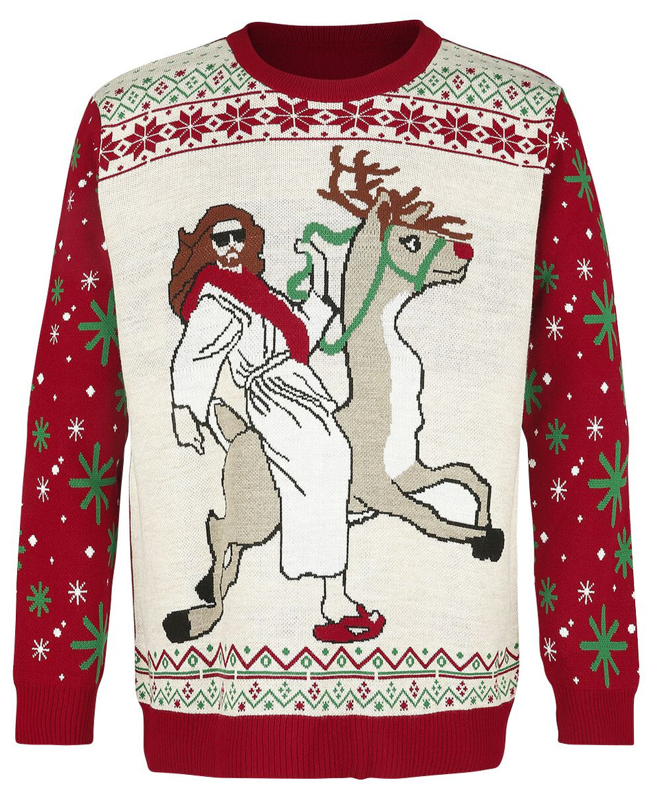 Pull de Noël Fun de Pull Moche De Noël - Jésus Sur Un Renne - S à 5XL - pour Homme - multicolore - Pull Moche De Noël