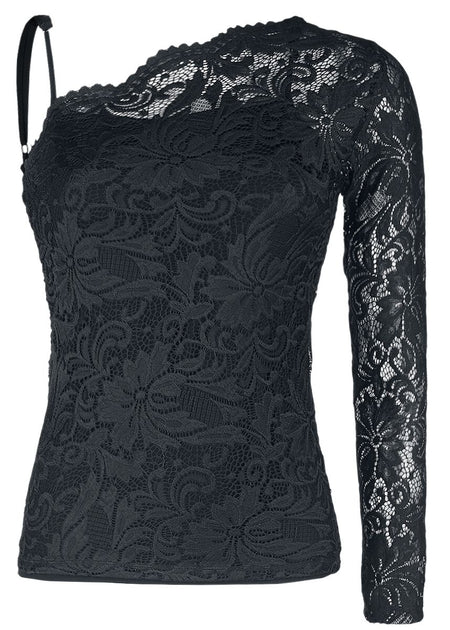 T-shirt manches longues  de Black Premium by EMP - Haut Dentelle Une Épaule - S à XXL - pour Femme - noir - Black Premium by EMP
