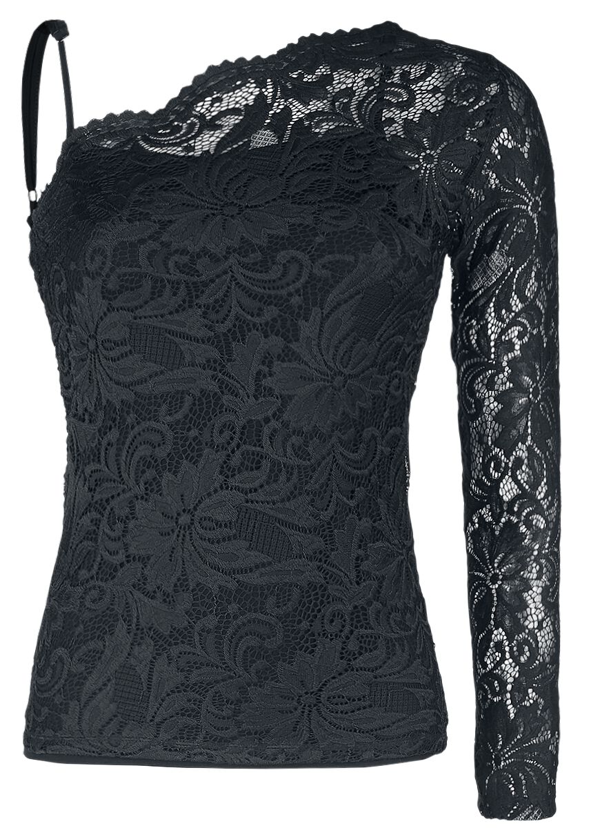 T-shirt manches longues  de Black Premium by EMP - Haut Dentelle Une Épaule - S à XXL - pour Femme - noir - Black Premium by EMP
