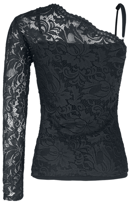T-shirt manches longues  de Black Premium by EMP - Haut Dentelle Une Épaule - S à XXL - pour Femme - noir - Black Premium by EMP - View 2