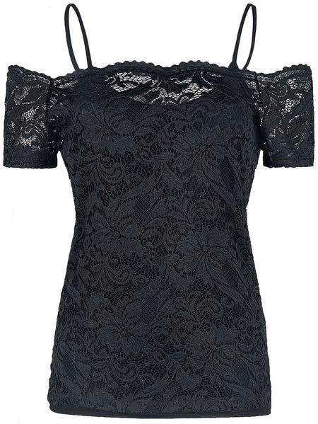 T-Shirt Manches courtes  de Black Premium by EMP - Haut en Dentelle Épaules Dénudées - S à XL - pour Femme - noir - Black Premium by EMP