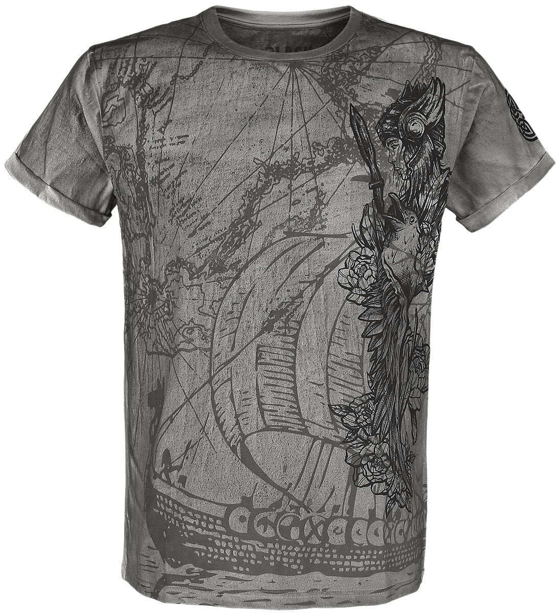 T-Shirt Manches courtes  de Black Premium by EMP - T-Shirt Avec Imprimé Frontal Détaillé - L à 5XL - pour Homme - gris/beige - Black Premium by EMP
