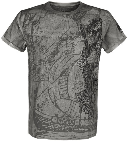 T-Shirt Manches courtes  de Black Premium by EMP - T-Shirt Avec Imprimé Frontal Détaillé - L à 5XL - pour Homme - gris/beige - Black Premium by EMP