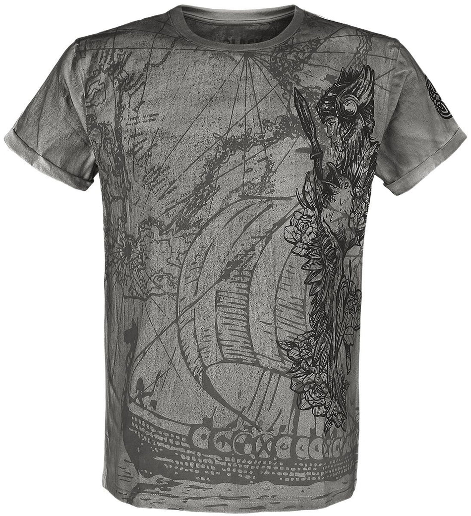 T-Shirt Manches courtes  de Black Premium by EMP - T-Shirt Avec Imprimé Frontal Détaillé - L à 5XL - pour Homme - gris/beige - Black Premium by EMP