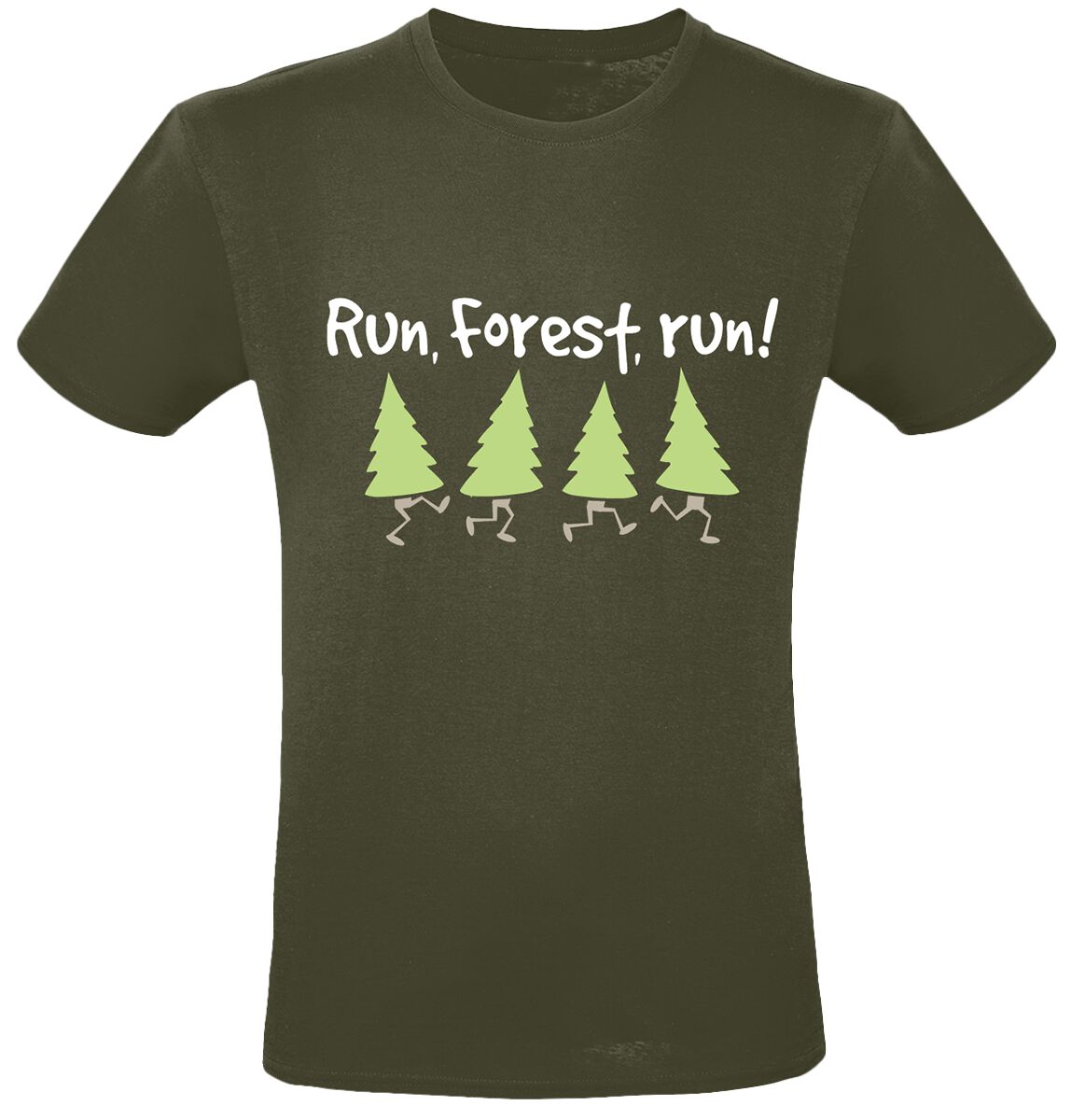T-Shirt Manches courtes Fun de Slogans - Run, Forest, Run! - M à 3XL - pour Homme - kaki - Slogans