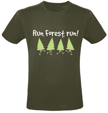 T-Shirt Manches courtes Fun de Slogans - Run, Forest, Run! - M à 3XL - pour Homme - kaki - Slogans
