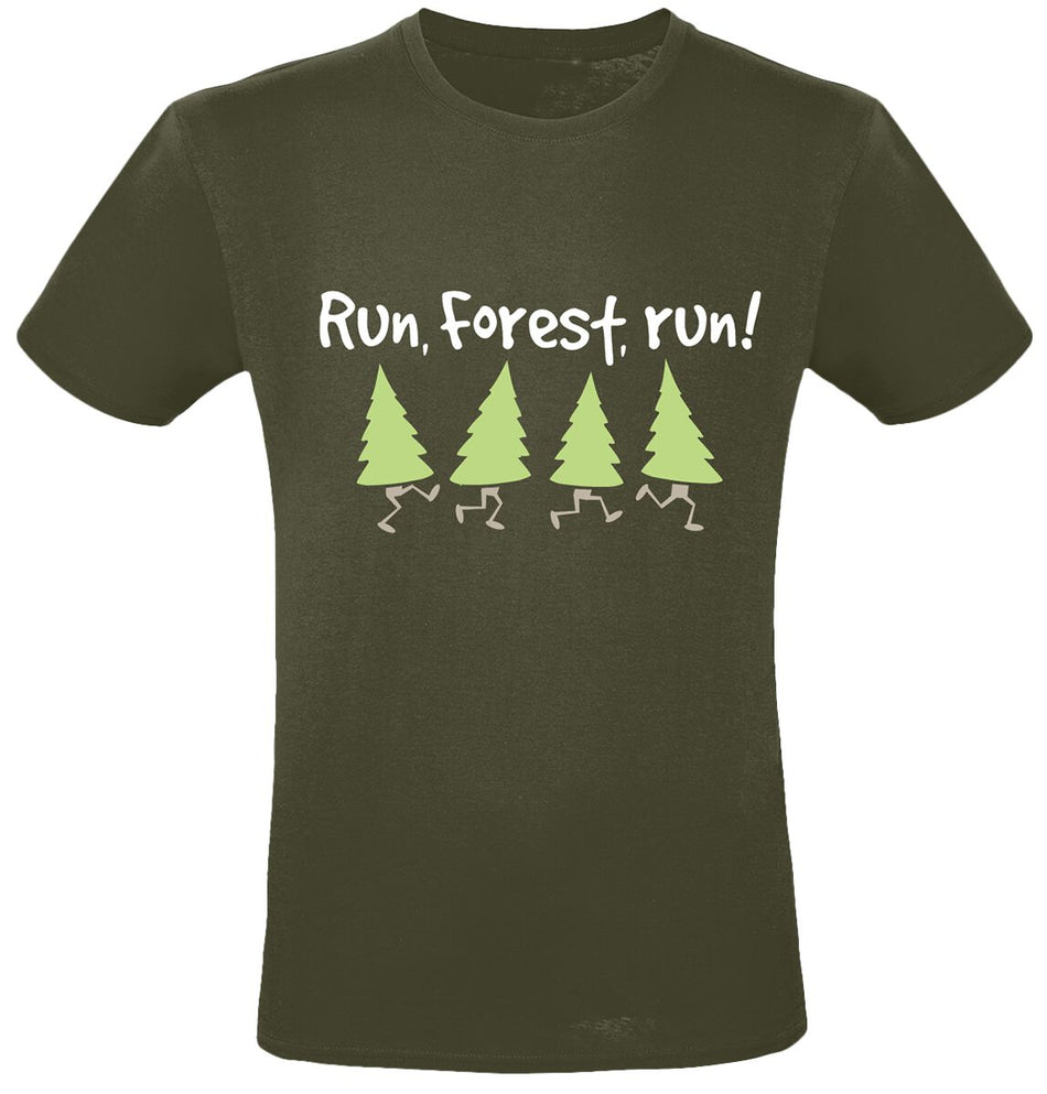 T-Shirt Manches courtes Fun de Slogans - Run, Forest, Run! - M à 3XL - pour Homme - kaki - Slogans