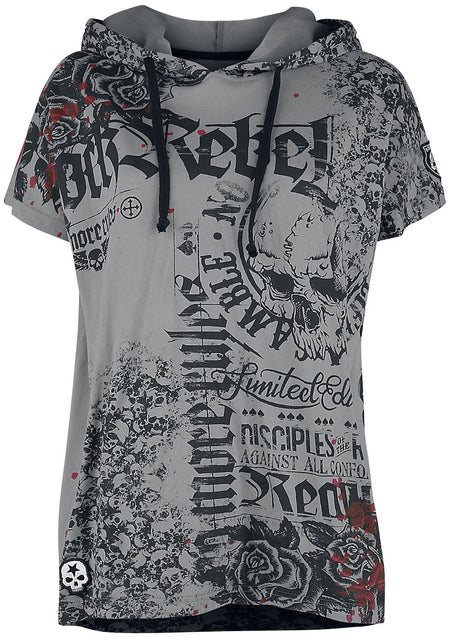 T-Shirt Manches courtes  de Rock Rebel by EMP - T-shirt Décontracté Avec Imprimés & Capuche - XS à 5XL - pour Femme - gris - Rock Rebel by EMP