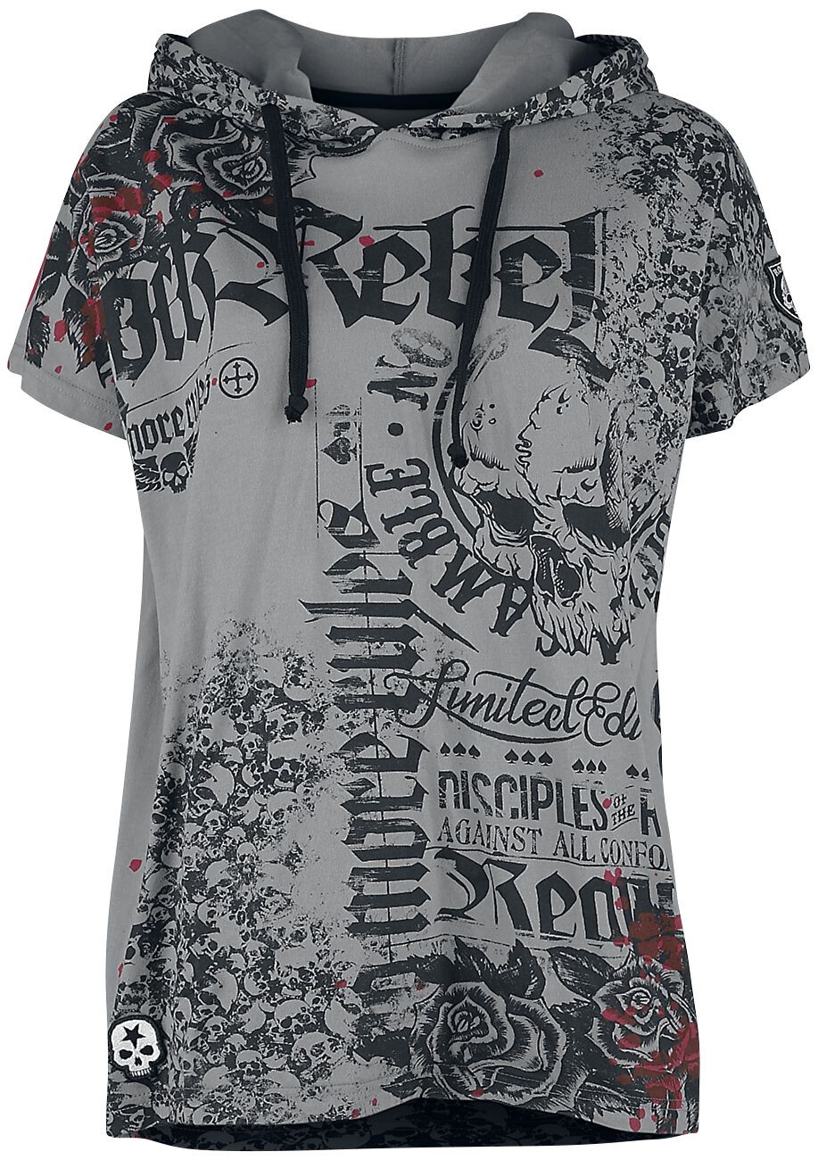 T-Shirt Manches courtes  de Rock Rebel by EMP - T-shirt Décontracté Avec Imprimés & Capuche - XS à 5XL - pour Femme - gris - Rock Rebel by EMP