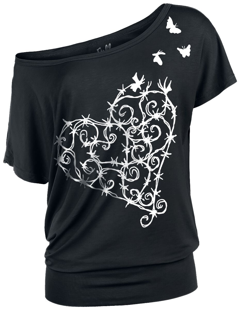 T-Shirt Manches courtes  de Full Volume by EMP - T-shirt avec Cœur en Fils Barbelés - S à 5XL - pour Femme - noir - Full Volume by EMP