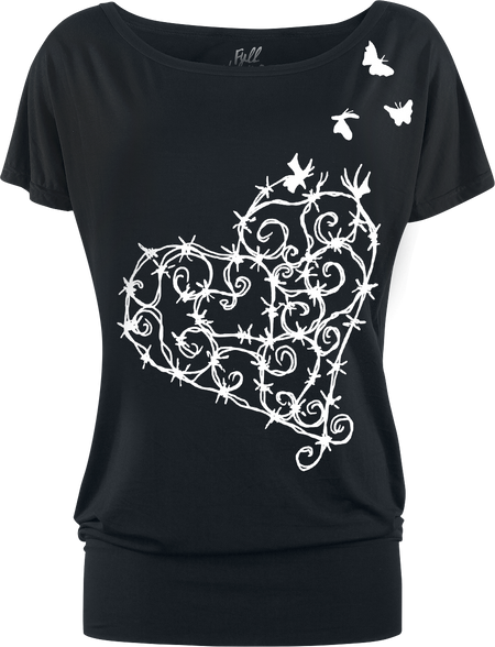 T-Shirt Manches courtes  de Full Volume by EMP - T-shirt avec Cœur en Fils Barbelés - S à 5XL - pour Femme - noir - Full Volume by EMP - View 2