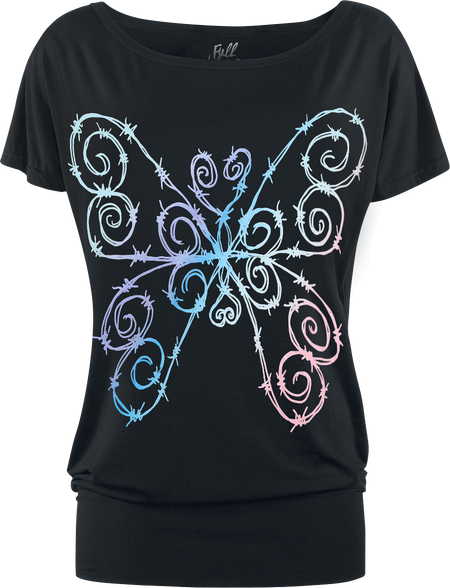 T-Shirt Manches courtes  de Full Volume by EMP - T-shirt avec fils barbelés coloré et papillons - XS à 5XL - pour Femme - noir - Full Volume by EMP - View 2