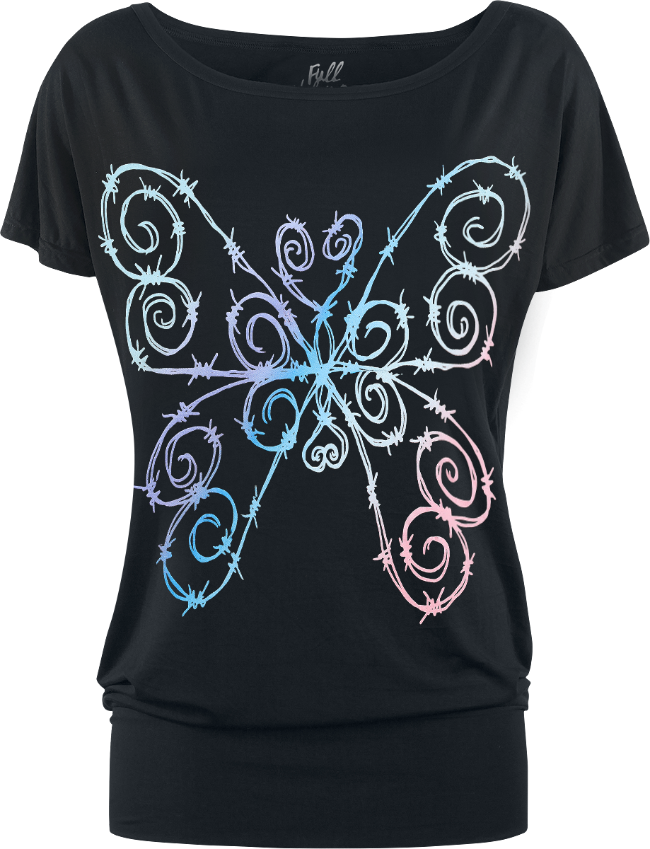 T-Shirt Manches courtes  de Full Volume by EMP - T-shirt avec fils barbelés coloré et papillons - XS à 5XL - pour Femme - noir - Full Volume by EMP - View 2