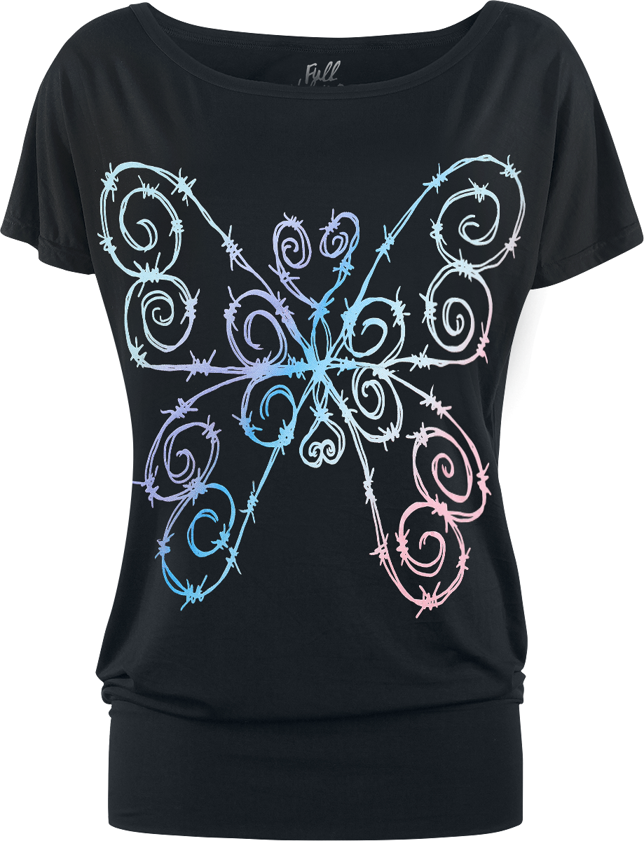 T-Shirt Manches courtes  de Full Volume by EMP - T-shirt avec fils barbelés coloré et papillons - XS à 5XL - pour Femme - noir - Full Volume by EMP - View 2