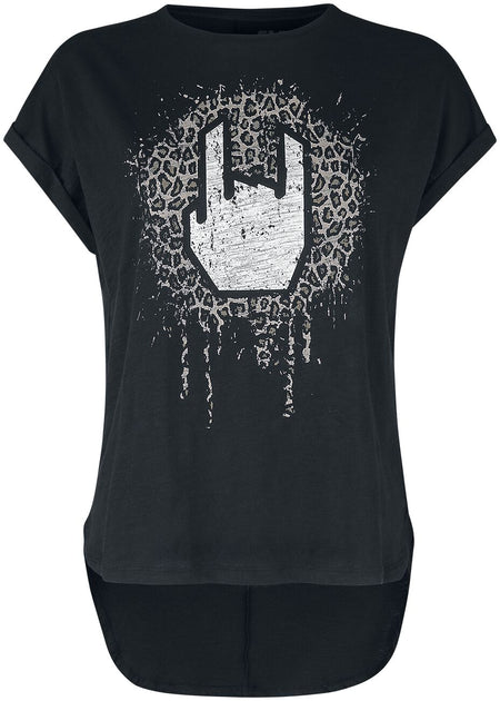 T-Shirt Manches courtes  de Collection EMP Stage - T-shirt avec rock hand & imprimé léopard - S à 5XL - pour Femme - noir - Collection EMP Stage