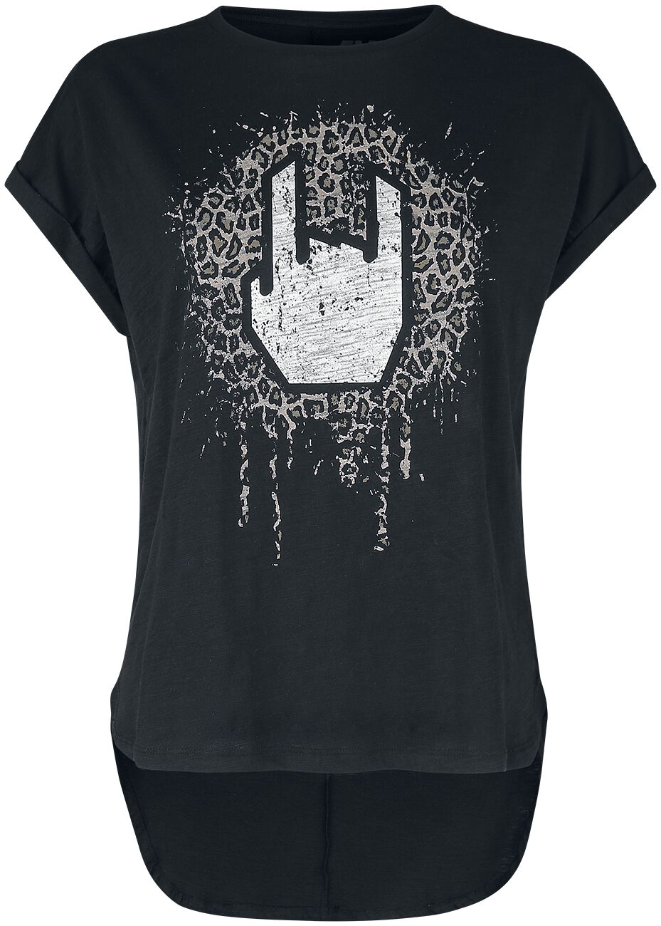 T-Shirt Manches courtes  de Collection EMP Stage - T-shirt avec rock hand & imprimé léopard - S à 5XL - pour Femme - noir - Collection EMP Stage