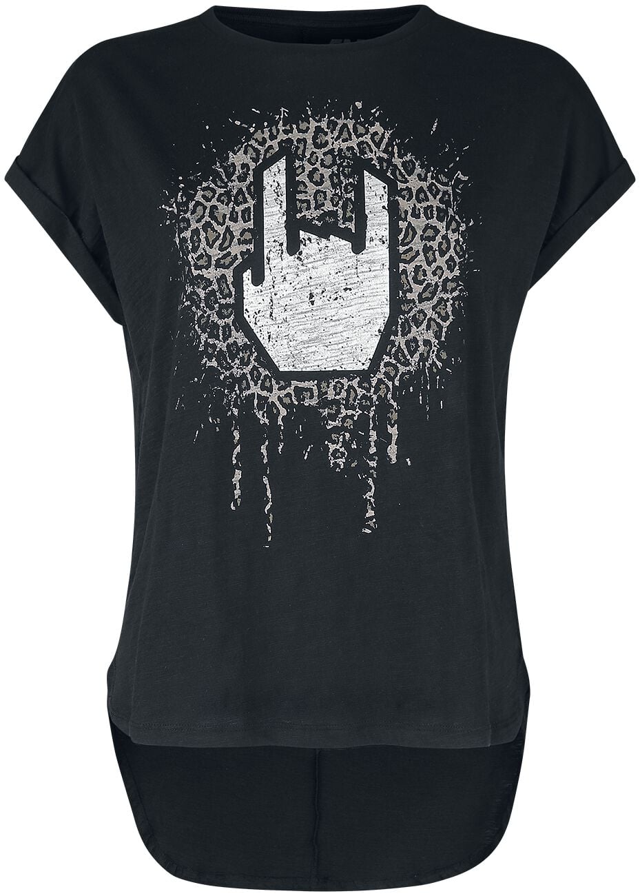 T-Shirt Manches courtes  de Collection EMP Stage - T-shirt avec rock hand & imprimé léopard - S à 5XL - pour Femme - noir - Collection EMP Stage
