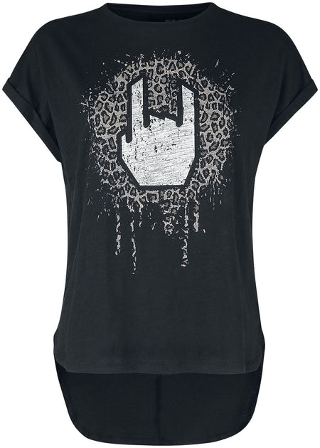 T-Shirt Manches courtes  de Collection EMP Stage - T-shirt avec rock hand & imprimé léopard - S à 5XL - pour Femme - noir - Collection EMP Stage