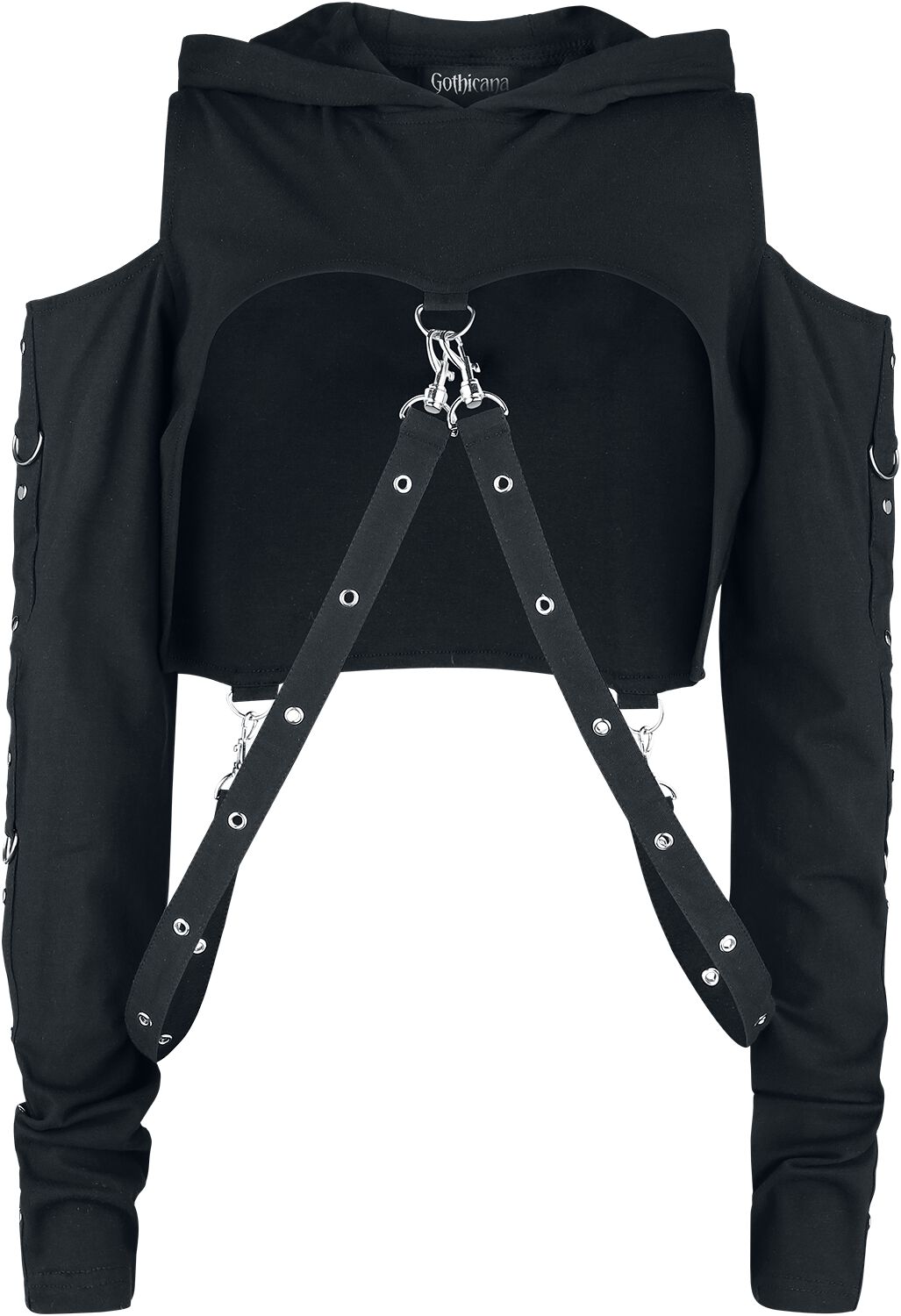 Sweat-shirt à capuche Gothic de Gothicana by EMP - Sweat à capuche court avec sangles - S à XXL - pour Femme - noir - Gothicana by EMP