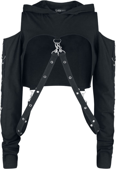 Sweat-shirt à capuche Gothic de Gothicana by EMP - Sweat à capuche court avec sangles - S à XXL - pour Femme - noir - Gothicana by EMP