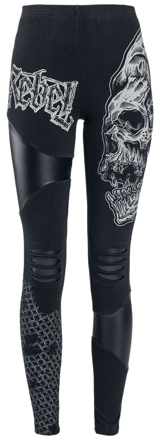 Legging  de Rock Rebel by EMP - Leggings Avec Imprimés, Découpes et Empiècements en Simili-Cuir - S à 5XL - pour Femme - noir/blanc - Rock Rebel by EMP