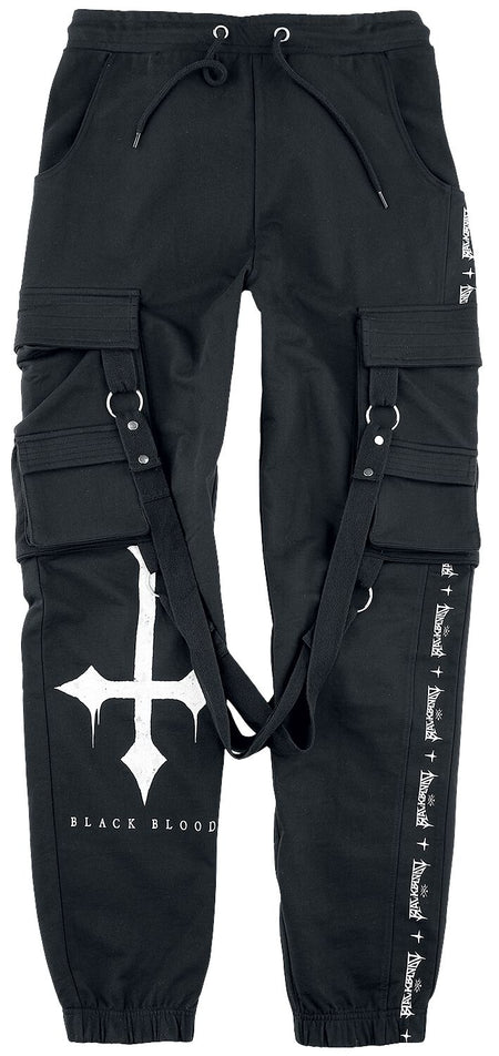 Pantalon en toile Gothic de Black Blood by Gothicana - Pantalon Confortable Avec Poches Et Imprimés Black Blood - L à XXL - pour Homme - noir - Black Blood by Gothicana