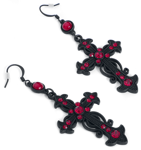 Boucles d'oreilles Gothic de Gothicana by EMP - Croix Rouges - pour Femme - noir/rouge - Gothicana by EMP - View 2