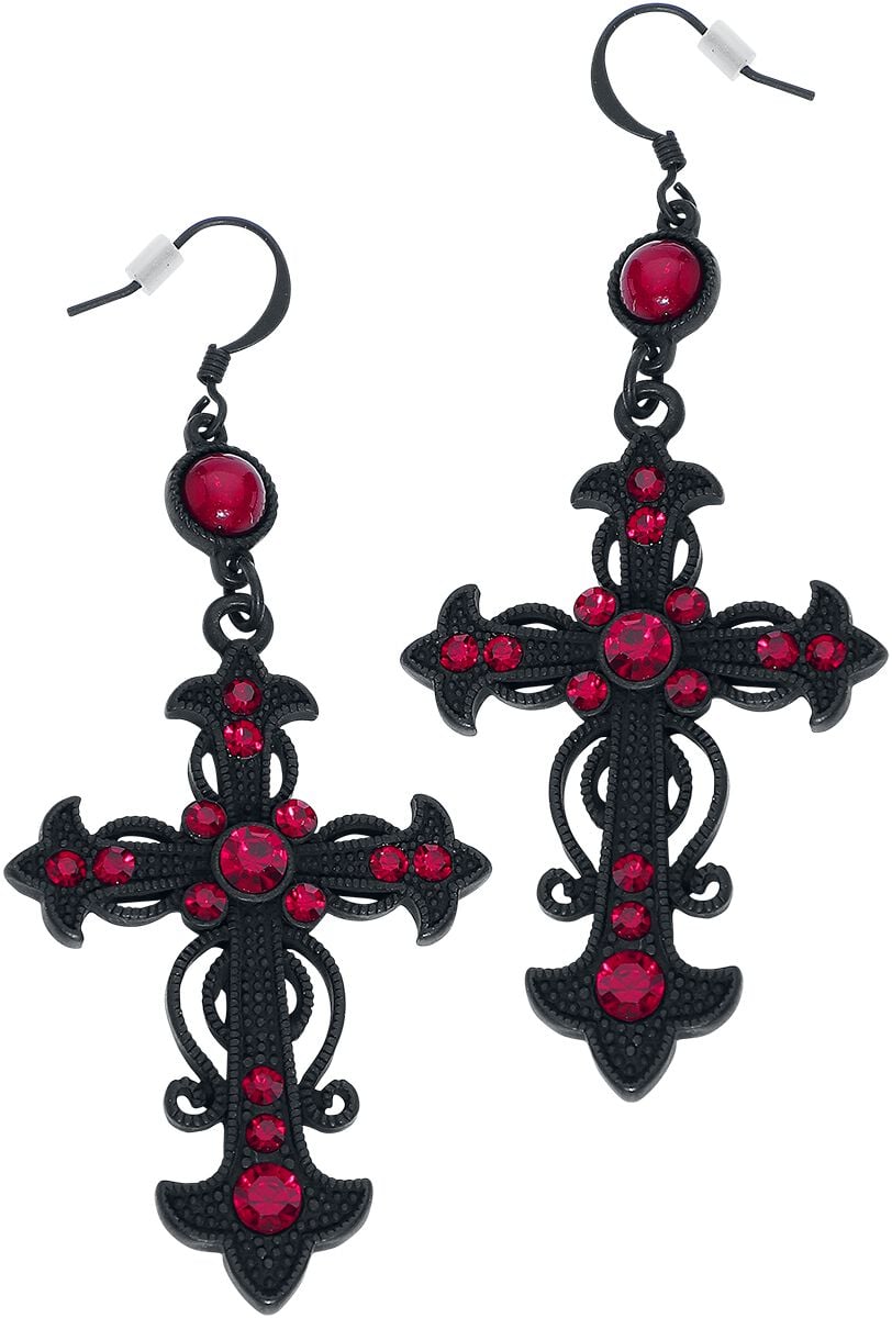 Boucles d'oreilles Gothic de Gothicana by EMP - Croix Rouges - pour Femme - noir/rouge - Gothicana by EMP
