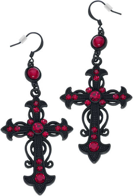 Boucles d'oreilles Gothic de Gothicana by EMP - Croix Rouges - pour Femme - noir/rouge - Gothicana by EMP