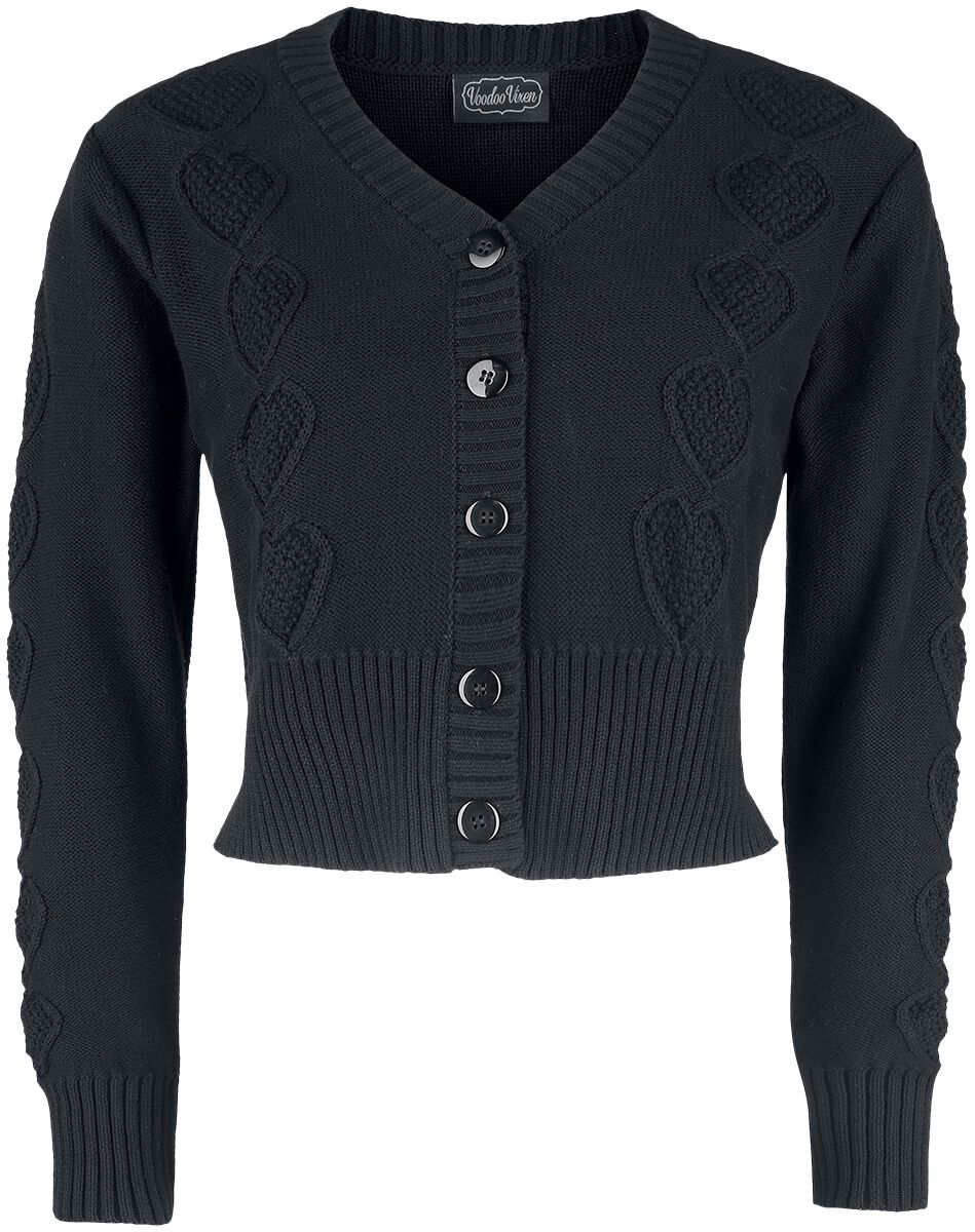 Gilets & Ponchos Rockabilly de Voodoo Vixen - Gilet Tricoté Black Heart Jazmine 1940 - XS à XXL - pour Femme - noir - Voodoo Vixen