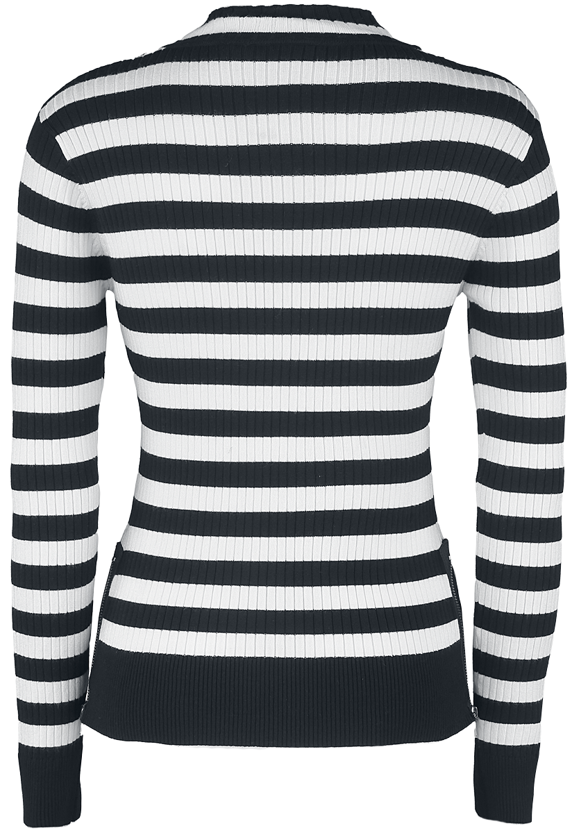 Pull tricoté Rockabilly de Jawbreaker - Pull Menace Rayé Blanc & Noir - XS à XXL - pour Femme - noir/blanc - Jawbreaker - View 2