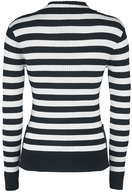 Pull tricoté Rockabilly de Jawbreaker - Pull Menace Rayé Blanc & Noir - XS à XXL - pour Femme - noir/blanc - Jawbreaker - View 2