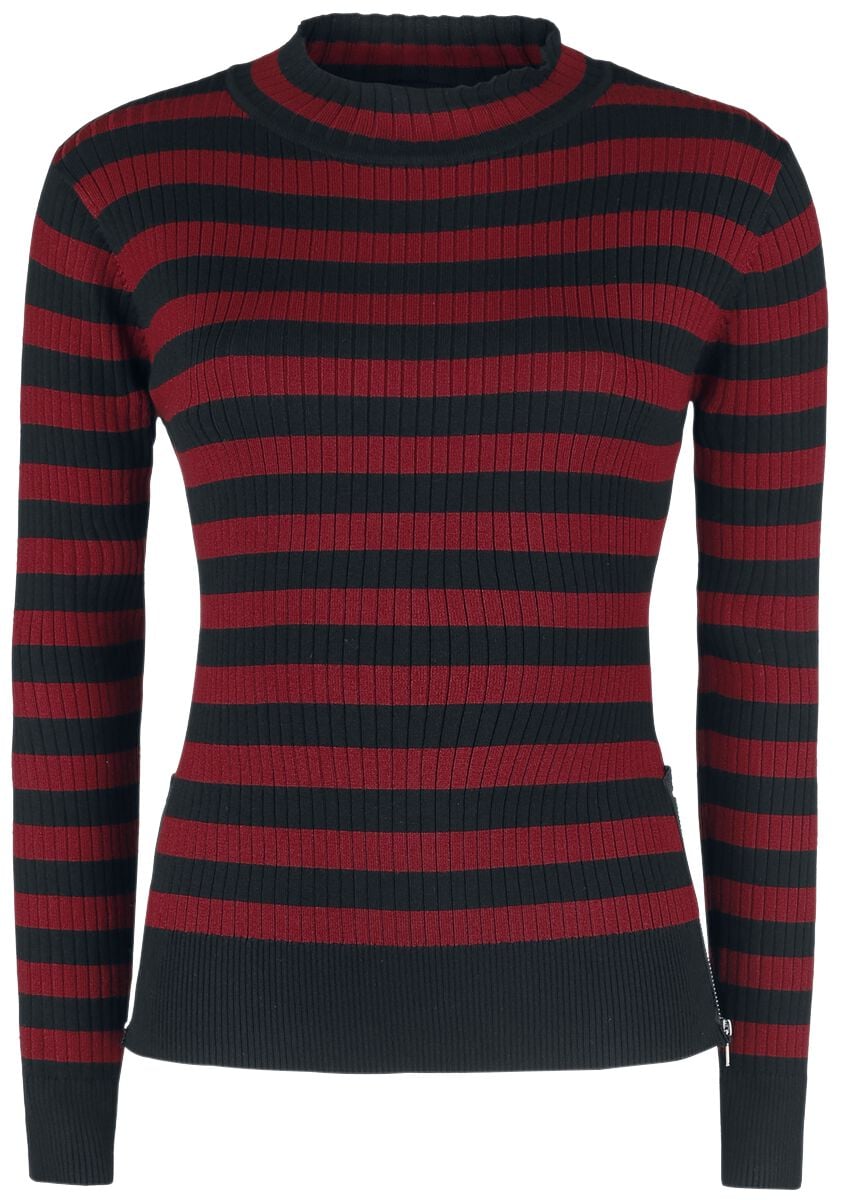 Pull tricoté Rockabilly de Jawbreaker - Pull Menace Rayé Rouge & Noir - XS à XXL - pour Femme - noir/rouge - Jawbreaker