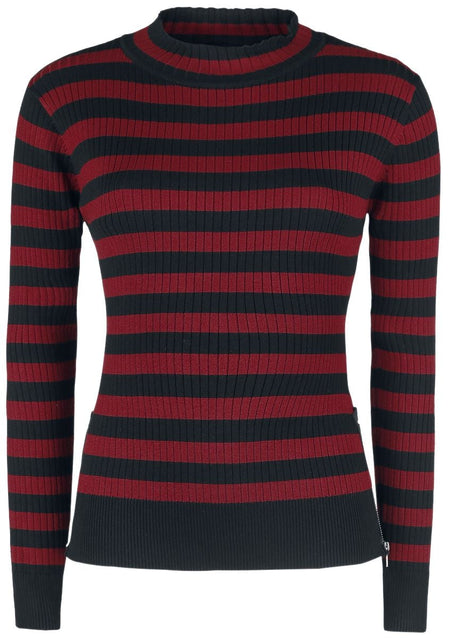 Pull tricoté Rockabilly de Jawbreaker - Pull Menace Rayé Rouge & Noir - XS à XXL - pour Femme - noir/rouge - Jawbreaker