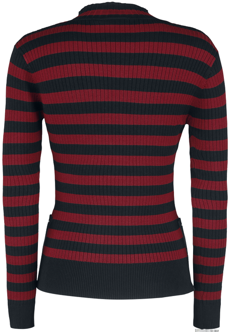 Pull tricoté Rockabilly de Jawbreaker - Pull Menace Rayé Rouge & Noir - XS à XXL - pour Femme - noir/rouge - Jawbreaker - View 2