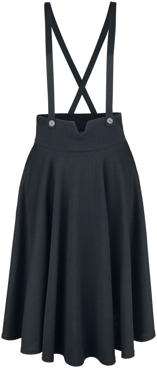 Jupe mi-longue Rockabilly de Voodoo Vixen - Jupe Salopette Noire Toyin Herringbone - S à 4XL - pour Femme - noir - Voodoo Vixen