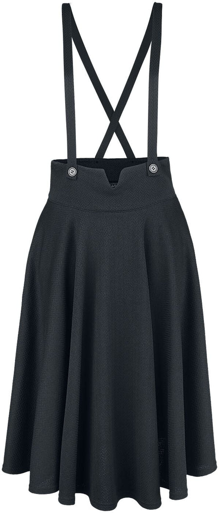 Jupe mi-longue Rockabilly de Voodoo Vixen - Jupe Salopette Noire Toyin Herringbone - S à 4XL - pour Femme - noir - Voodoo Vixen