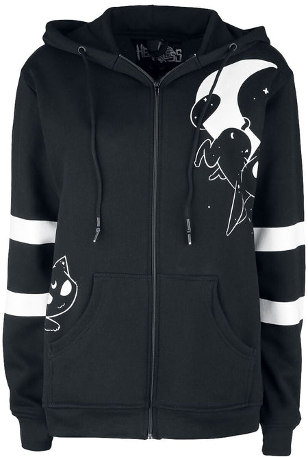 Sweat-shirt zippé à capuche Gothic de Heartless - Sweat À Capuche Moon Cats - M à 3XL - pour Femme - noir/blanc - Heartless