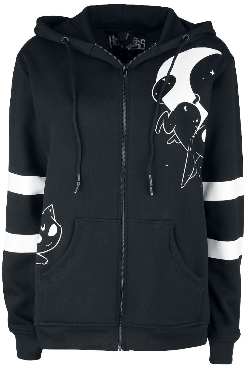 Sweat-shirt zippé à capuche Gothic de Heartless - Sweat À Capuche Moon Cats - M à 3XL - pour Femme - noir/blanc - Heartless