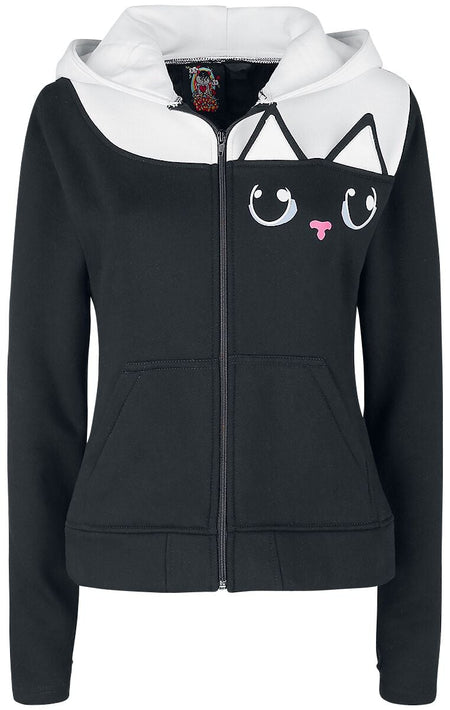 Sweat-shirt zippé à capuche Gothic de Cupcake Cult - Veste À Capuche Kitty - S à 4XL - pour Femme - noir/blanc - Cupcake Cult