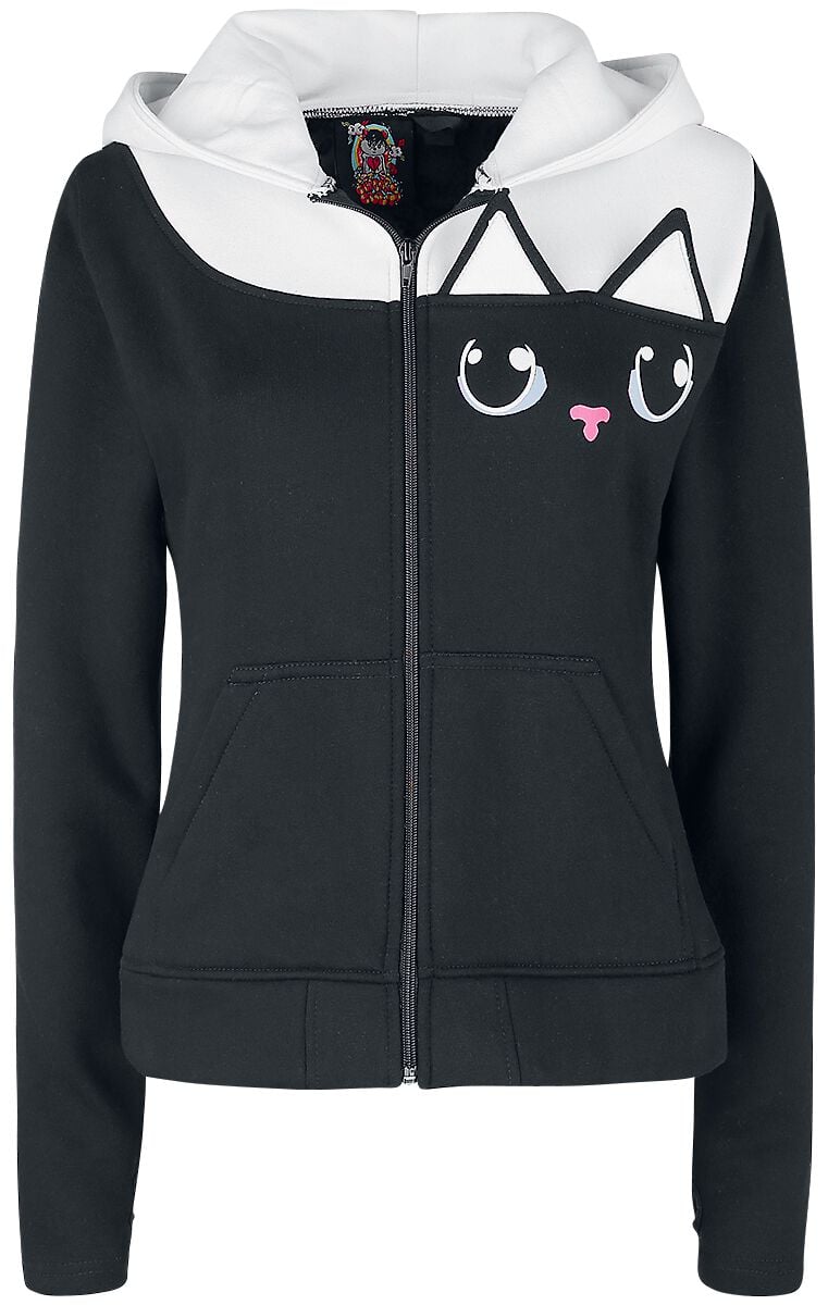 Sweat-shirt zippé à capuche Gothic de Cupcake Cult - Veste À Capuche Kitty - S à 4XL - pour Femme - noir/blanc - Cupcake Cult