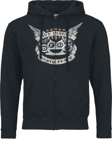 Sweat-shirt zippé à capuche  de Five Finger Death Punch - Winged Knuckles - S à XXL - pour Homme - noir - Five Finger Death Punch